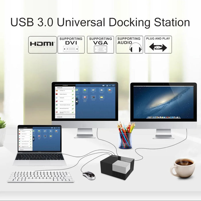 WAVLINK WL-UG39DK3 USB 3.0 Hub Fast Charging Gigabit Ethernet Dual Display Video Dock with DVI / HD - EU Plug - 7