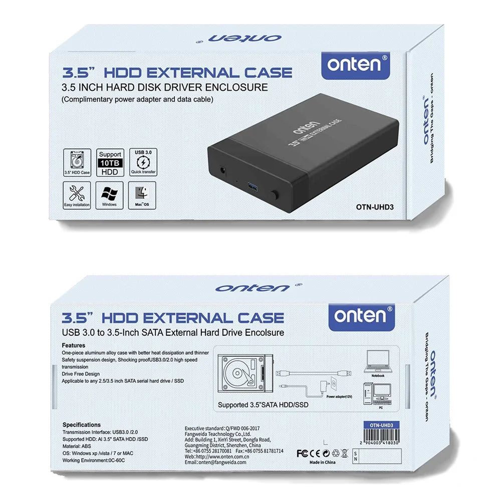 ONTEN UHD3 USB3.0 to 3.5-inch SATA External Hard Drive Enclosures 3.5" HDD External Hard Drive Cases - US Plug - 7