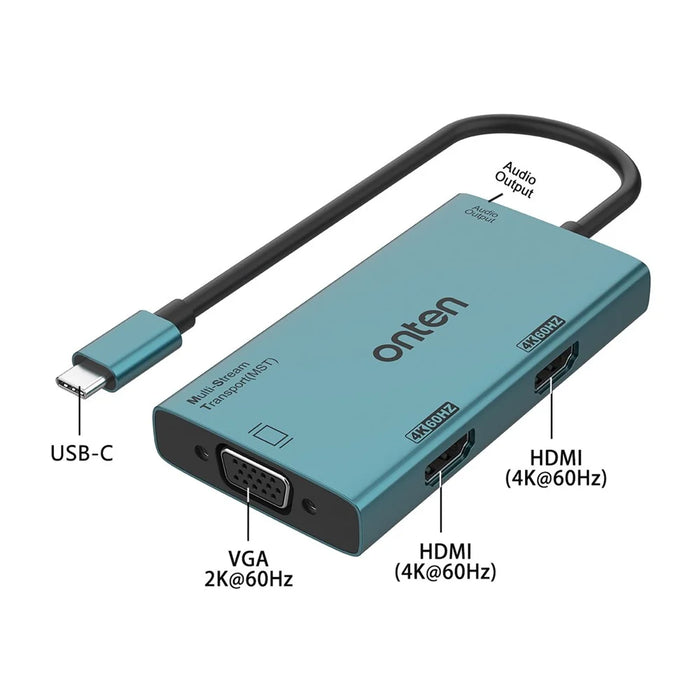 ONTEN M206 4-in-1 USB-C Hub Adapter Type-C to Dual HD+VGA+3.5mm Video Converter Support 4K / 60Hz - 3