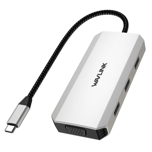 WAVLINK WL-UMD307 Hub Adapter Type-C to HD 4K@60Hz+VGA 1080P@60Hz+3xUSBA2.0+2xDP Docking Station - 1