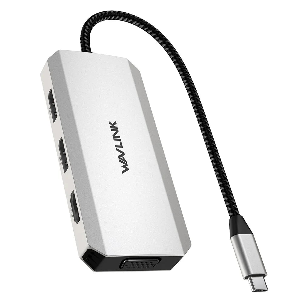 WAVLINK WL-UMD307 Hub Adapter Type-C to HD 4K@60Hz+VGA 1080P@60Hz+3xUSBA2.0+2xDP Docking Station - 2