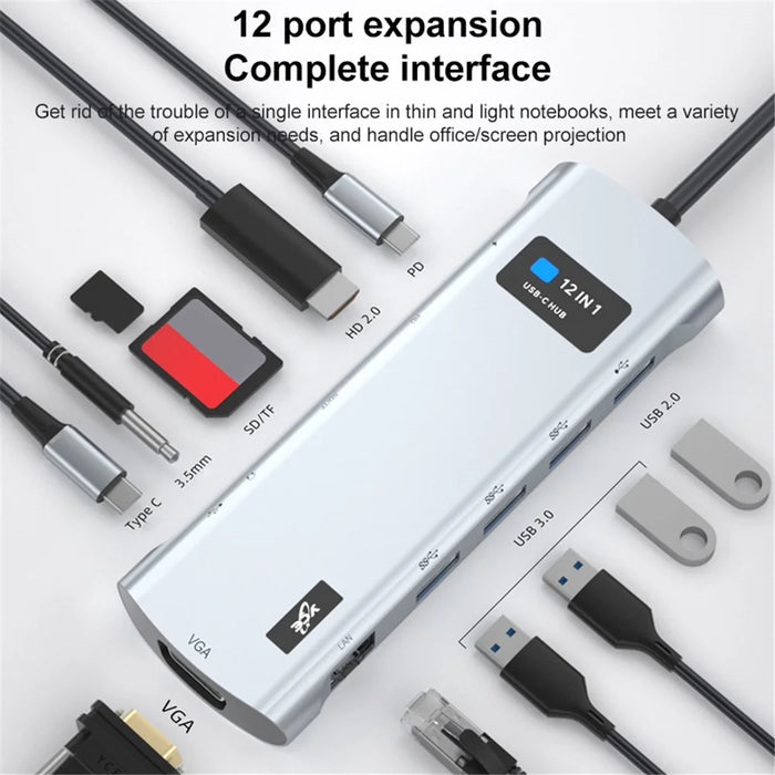 V261A Type-C Hub with PD+USB3.0+USB2.0+Type-C+SD / TF+RJ45+USB Audio+HD+VGA - 4