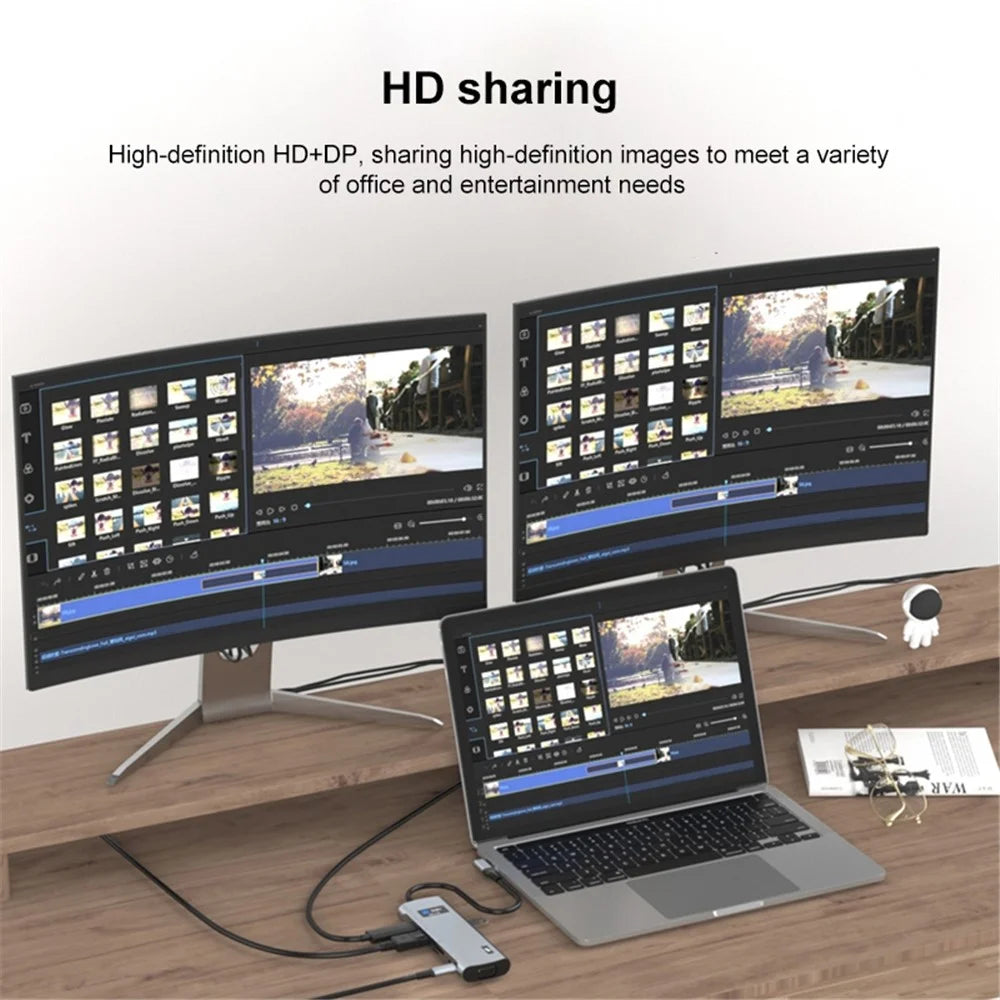 Z261 USB3.1 to PD+USB3.0x3+Type-C+SD / TF+RJ45+3.5mm+DP+HD+VGA 12-in-1 Hub - 6