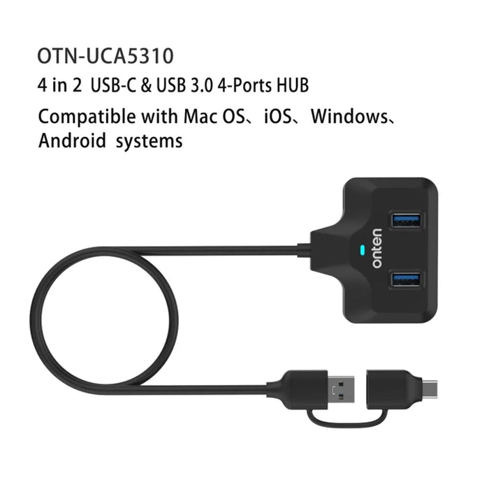 ONTEN OTN-UCA2310 USB3.0+USB2.0 4 Ports Type-C Hub with 0.5m Cable - 3