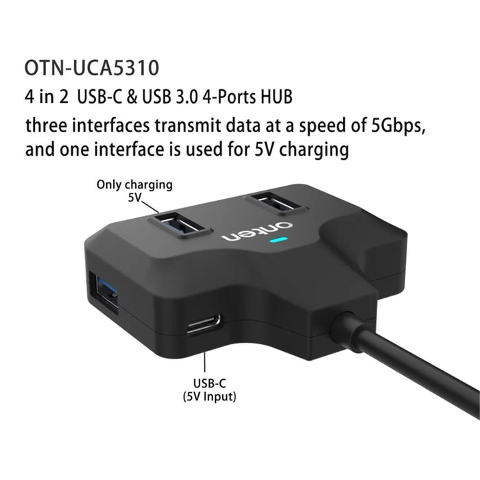 ONTEN OTN-UCA2310 USB3.0+USB2.0 4 Ports Type-C Hub with 0.5m Cable - 4