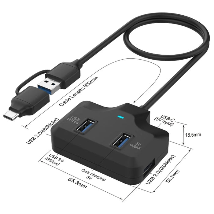 ONTEN OTN-UCA2310 USB3.0+USB2.0 4 Ports Type-C Hub with 0.5m Cable - 6