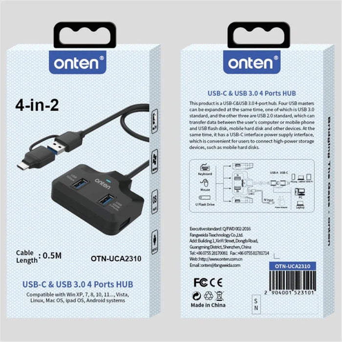 ONTEN OTN-UCA2310 USB3.0+USB2.0 4 Ports Type-C Hub with 0.5m Cable - 7