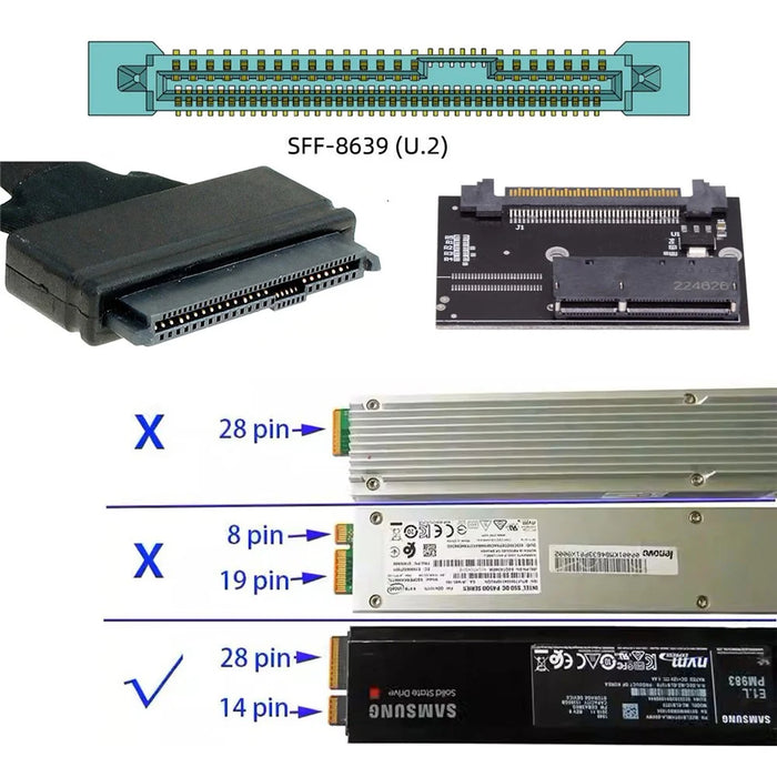 SF-072-2C EDSFF-2C Interface E1L 14+28P SSD to U.2 SFF-8639 Adapter - 3