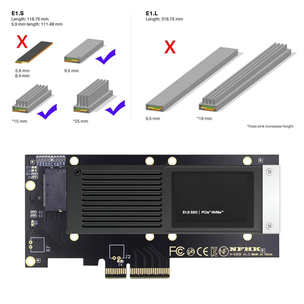 SF-036-PM PCI-E 4.0 4X Host Adapter to NVMe Ruler 1U GEN-Z EDSFF Short SSD E1.S with Heat Sink Carrier Adapter - 3