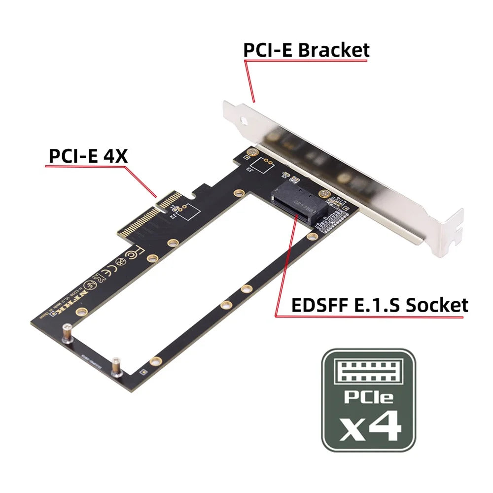 SF-036-PM PCI-E 4.0 4X Host Adapter to NVMe Ruler 1U GEN-Z EDSFF Short SSD E1.S with Heat Sink Carrier Adapter - 4
