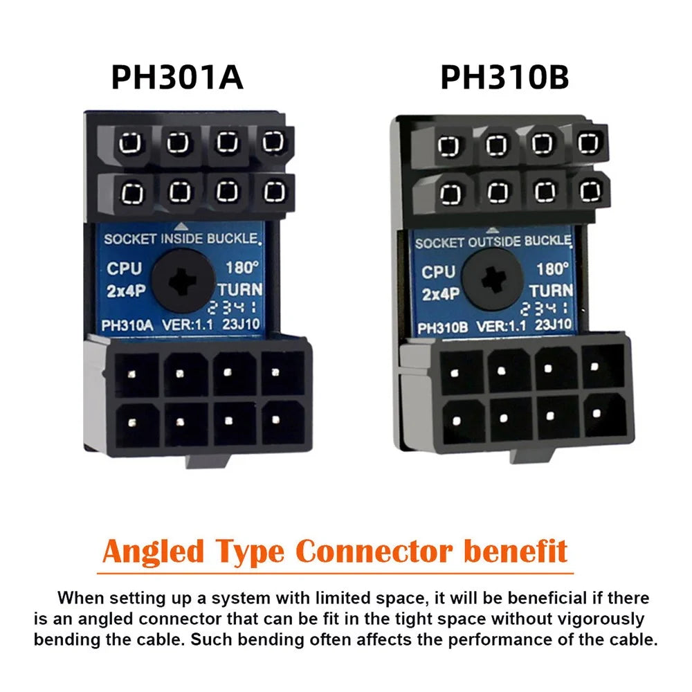 PW-053 2Pcs / Set ATX 8P EPS Male to Female 360 Degree Up+Down Angled Power Adapter for CPU 12V - 2