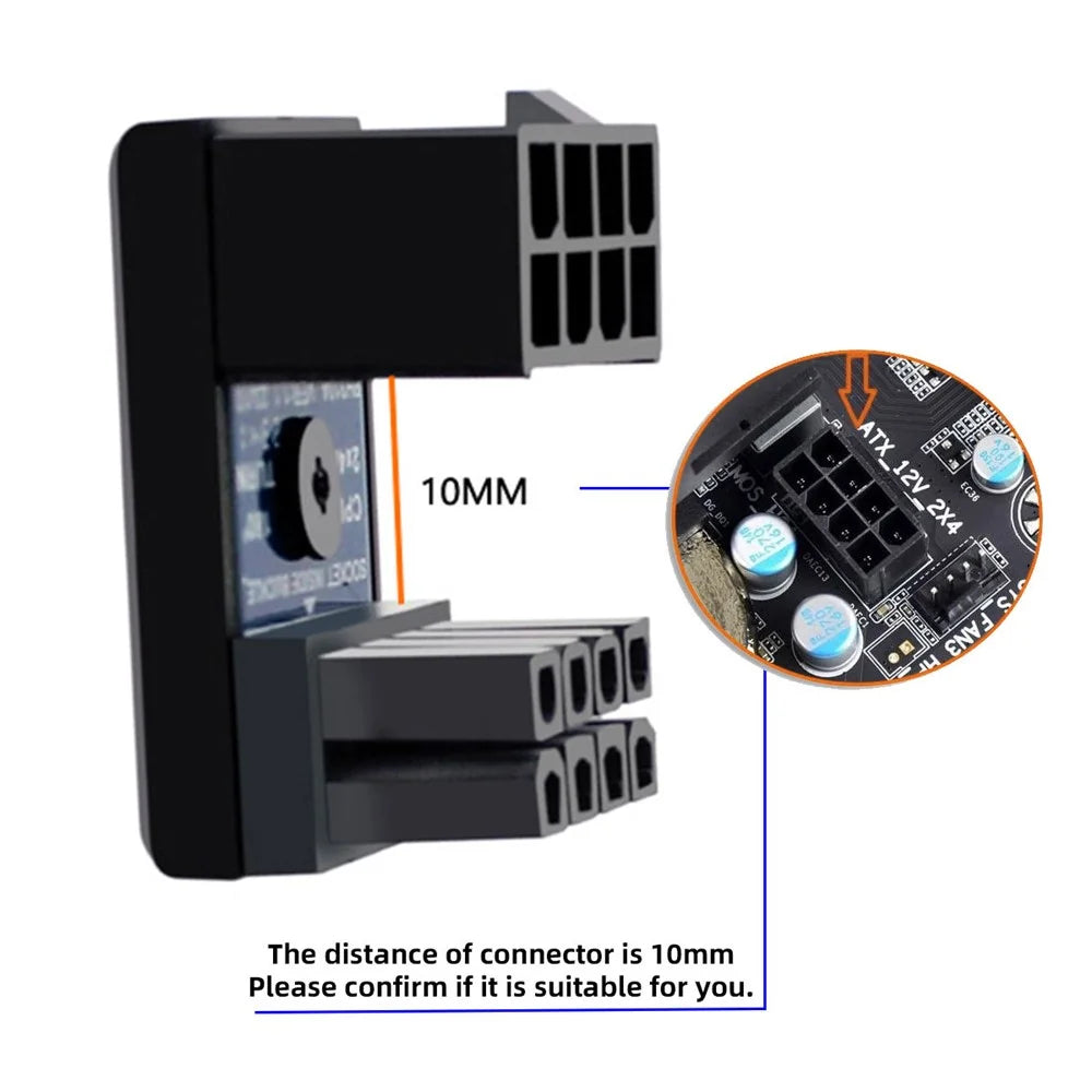 PW-053 2Pcs / Set ATX 8P EPS Male to Female 360 Degree Up+Down Angled Power Adapter for CPU 12V - 3