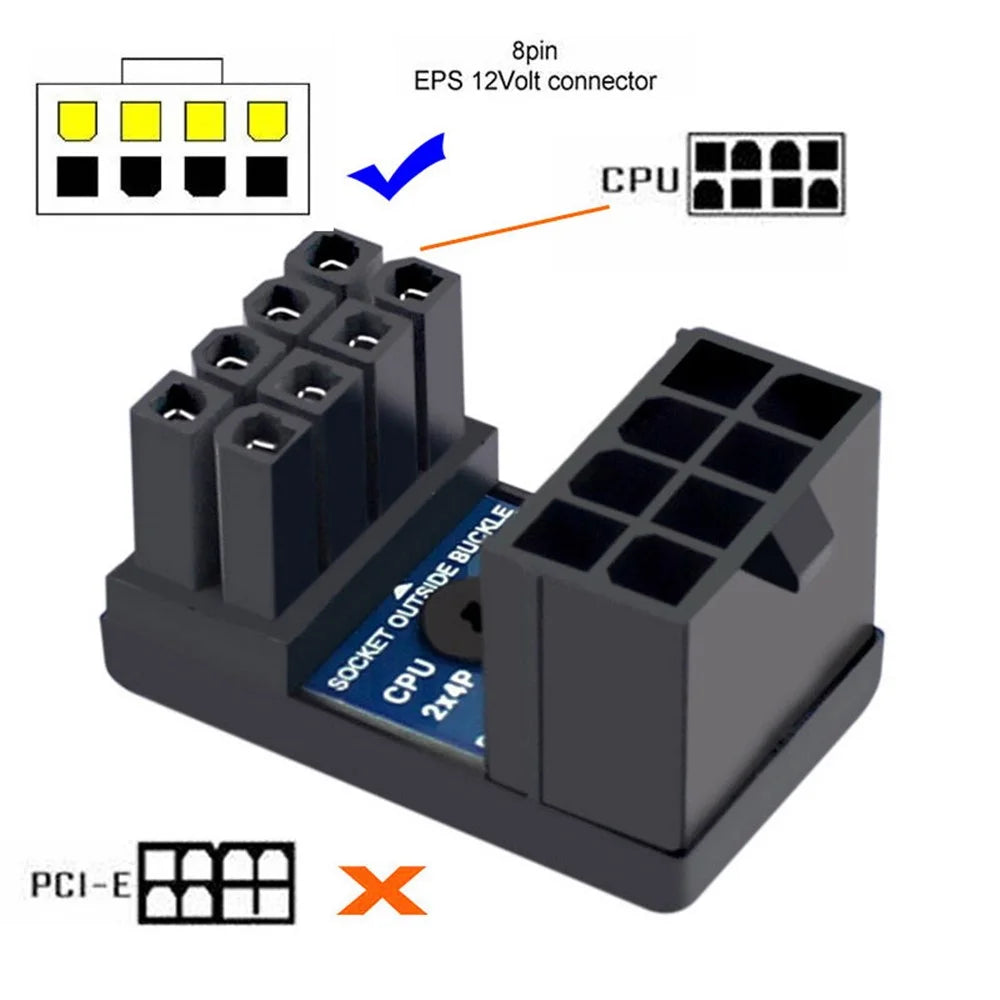 PW-053 2Pcs / Set ATX 8P EPS Male to Female 360 Degree Up+Down Angled Power Adapter for CPU 12V - 4