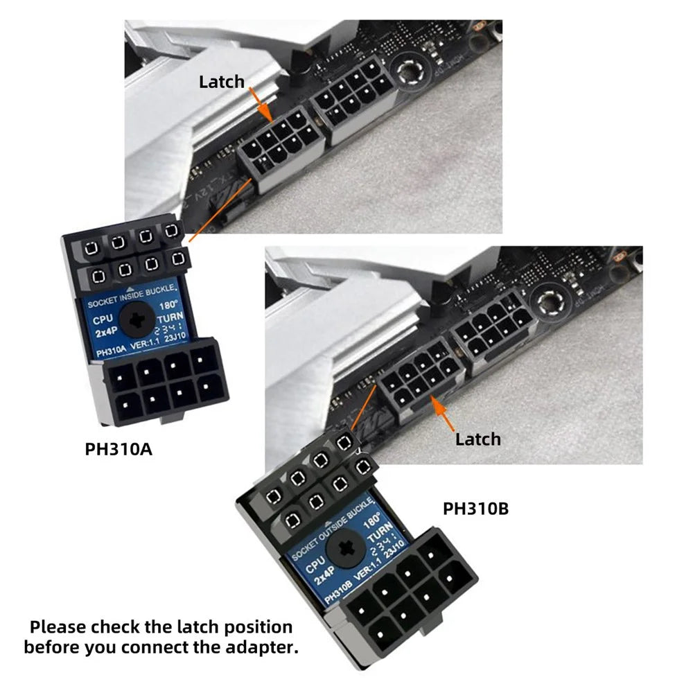 PW-053 2Pcs / Set ATX 8P EPS Male to Female 360 Degree Up+Down Angled Power Adapter for CPU 12V - 5