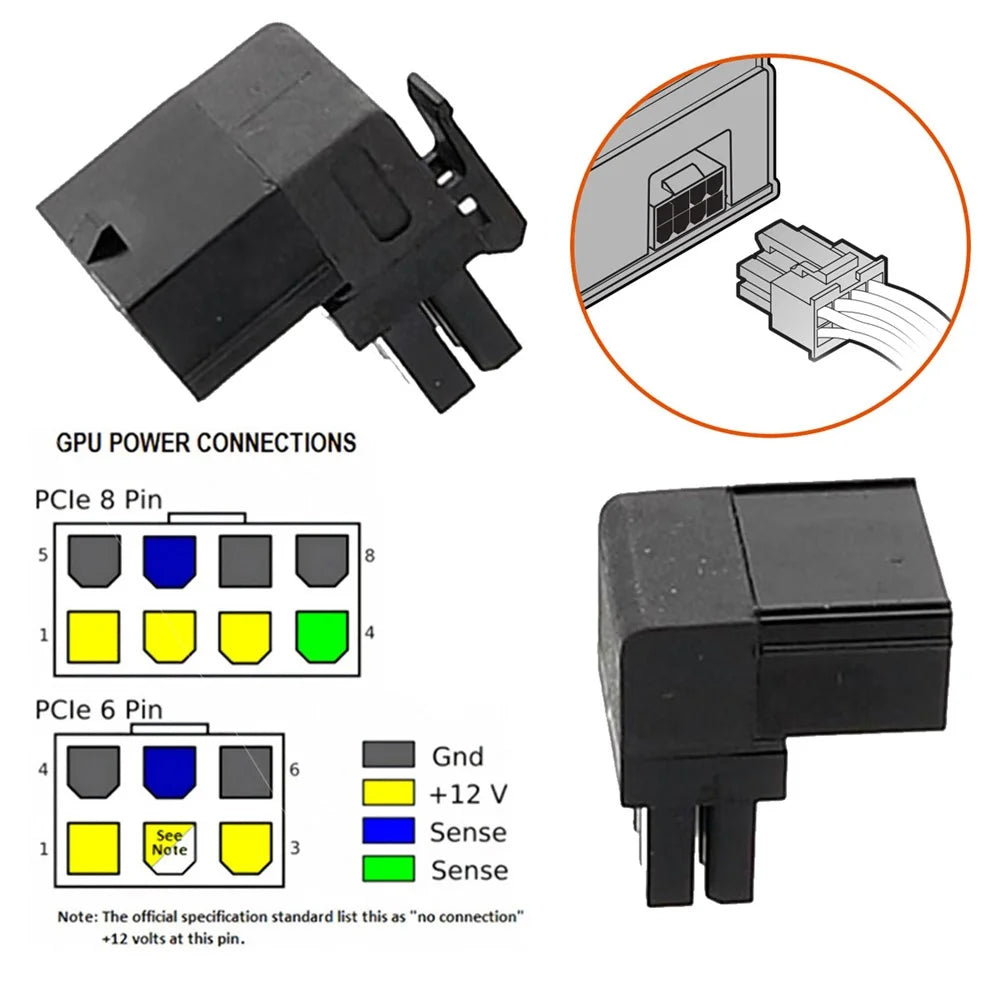PW-027 2Pcs / Set ATX 8P Male to Female 90 Degree Up+Down Angled Power Header Adapter for GPU Graphics Card - 5