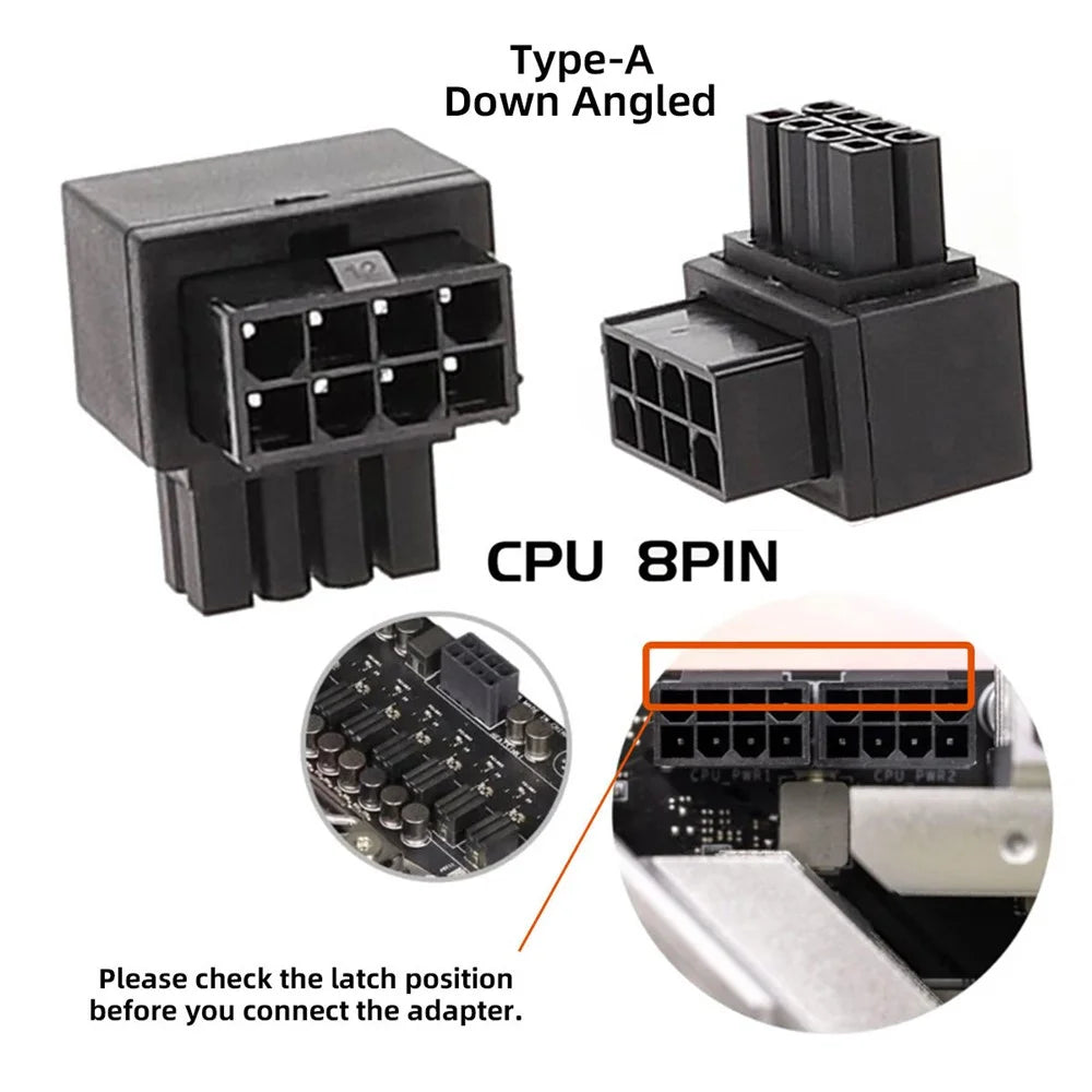 PW-054 2Pcs / Set ATX 8P EPS Male to Female 90 Degree Up+Down Angled Power Adapter for CPU 12V - 3