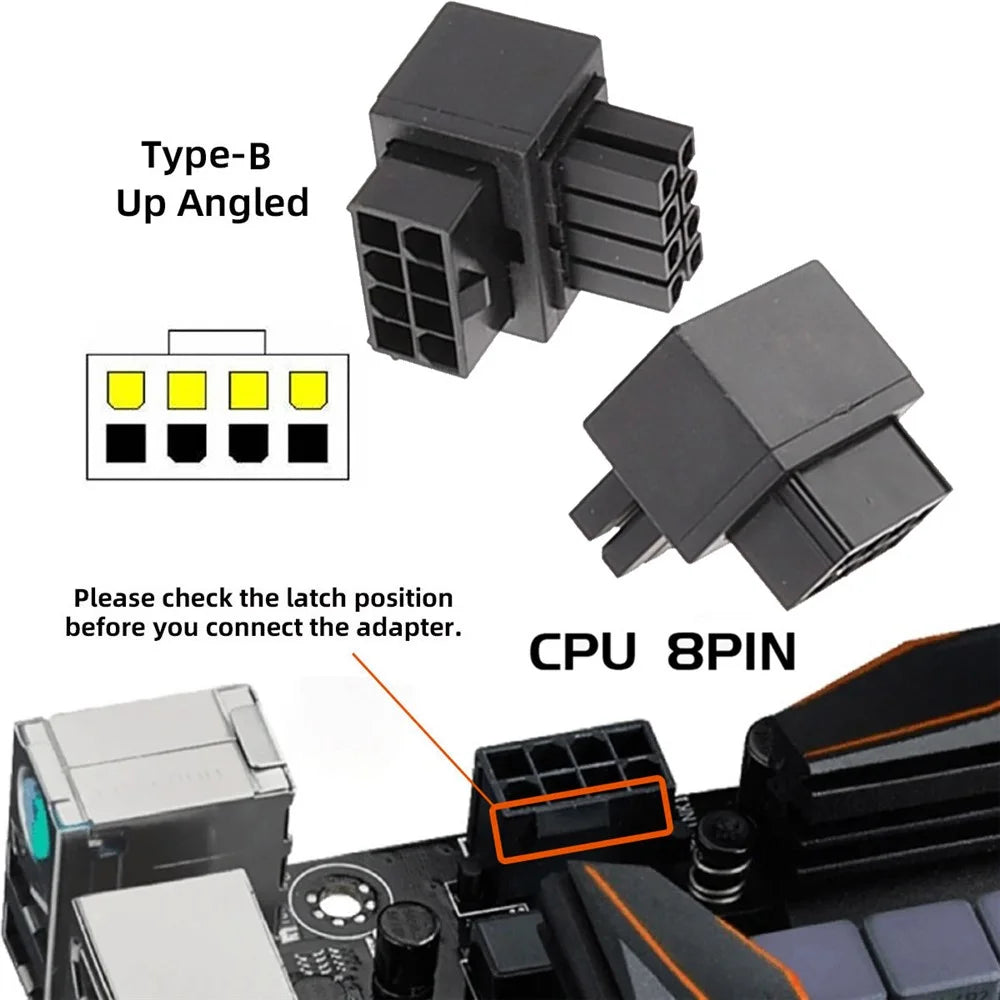 PW-054 2Pcs / Set ATX 8P EPS Male to Female 90 Degree Up+Down Angled Power Adapter for CPU 12V - 4