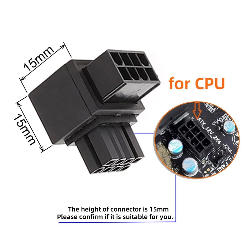 PW-054 2Pcs / Set ATX 8P EPS Male to Female 90 Degree Up+Down Angled Power Adapter for CPU 12V - 5