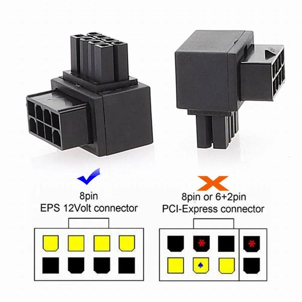 PW-054 2Pcs / Set ATX 8P EPS Male to Female 90 Degree Up+Down Angled Power Adapter for CPU 12V - 6