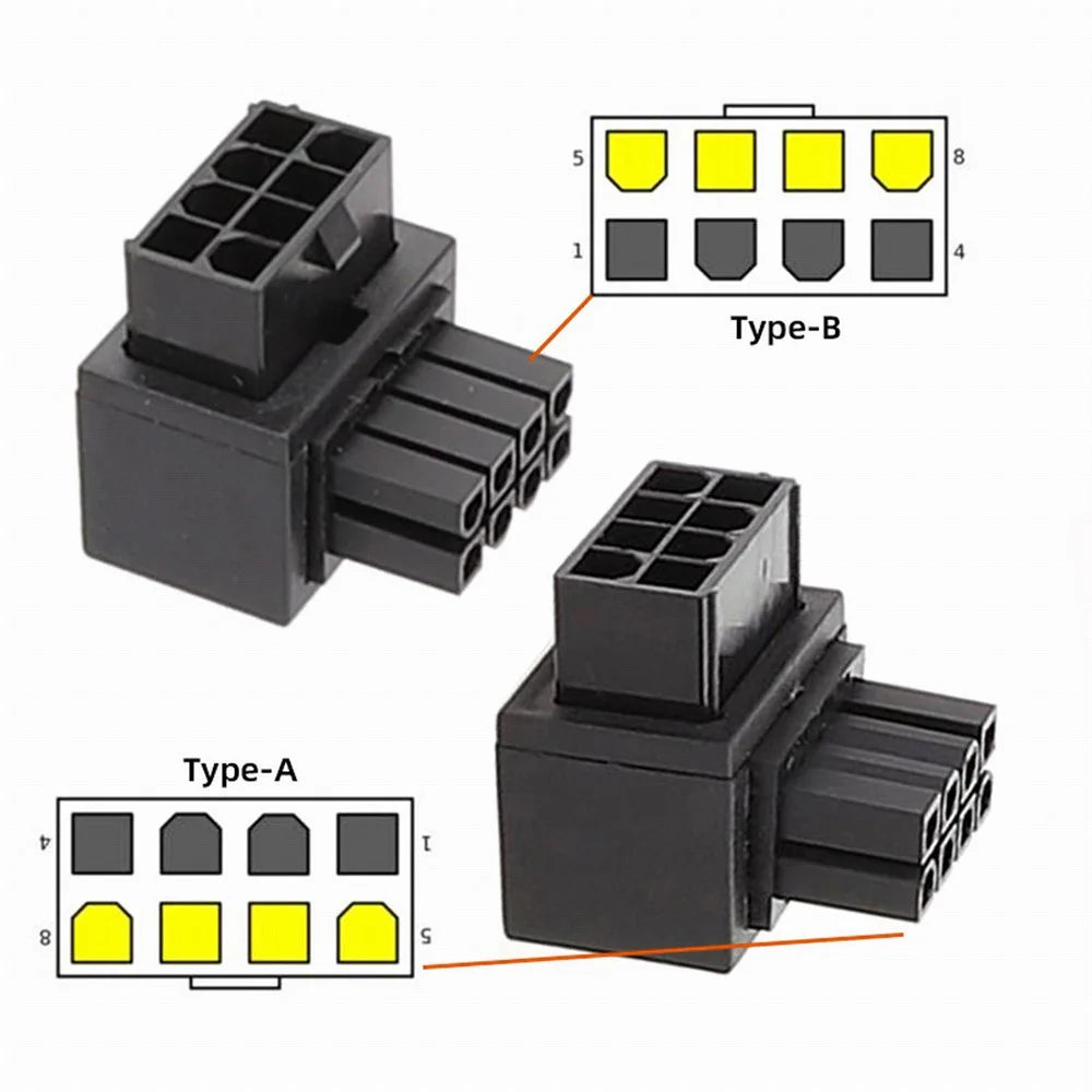 PW-054 2Pcs / Set ATX 8P EPS Male to Female 90 Degree Up+Down Angled Power Adapter for CPU 12V - 7