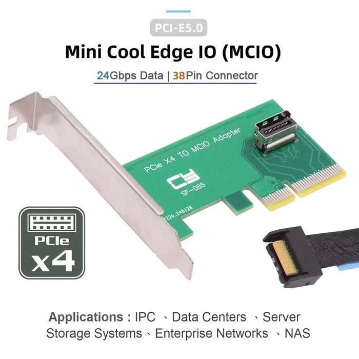 SF-085 PCI-Express 5.0 4.0 4X to MCIO Mini Cool Edge IO Female Host Adapter for PCIe Nvme U.2 SSD - 2