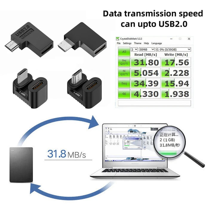 UC-102 4Pcs / Set USB2.0 Type C Female to Micro USB Male Power Data Adapter, 90 Degree Angled Type - 5