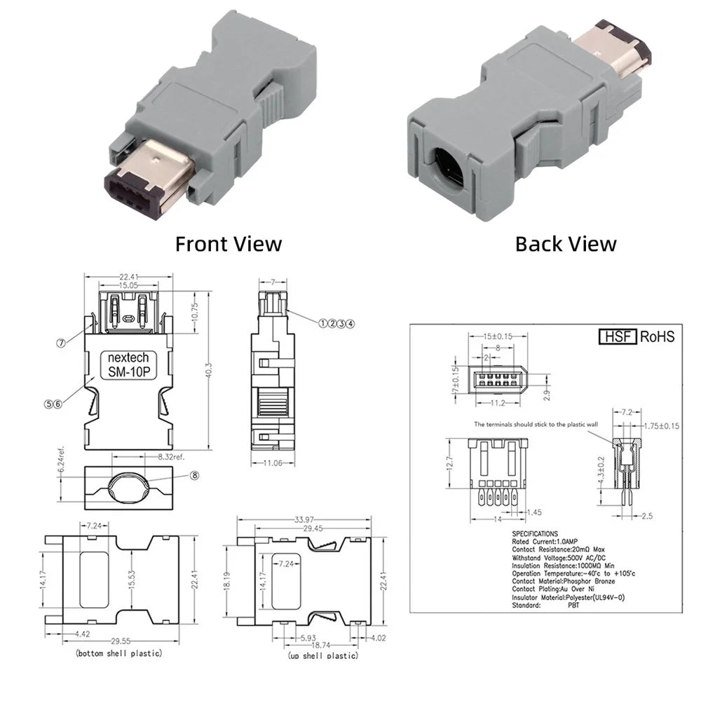 CN-010-MA SM-6P I / O Connector IEEE 1394 6Pin CN3 Plug 55100-0670 Male JZSP-CMP9-1-E Compatible with Yaskawa Panasonic Servo 54280-0609 - 2