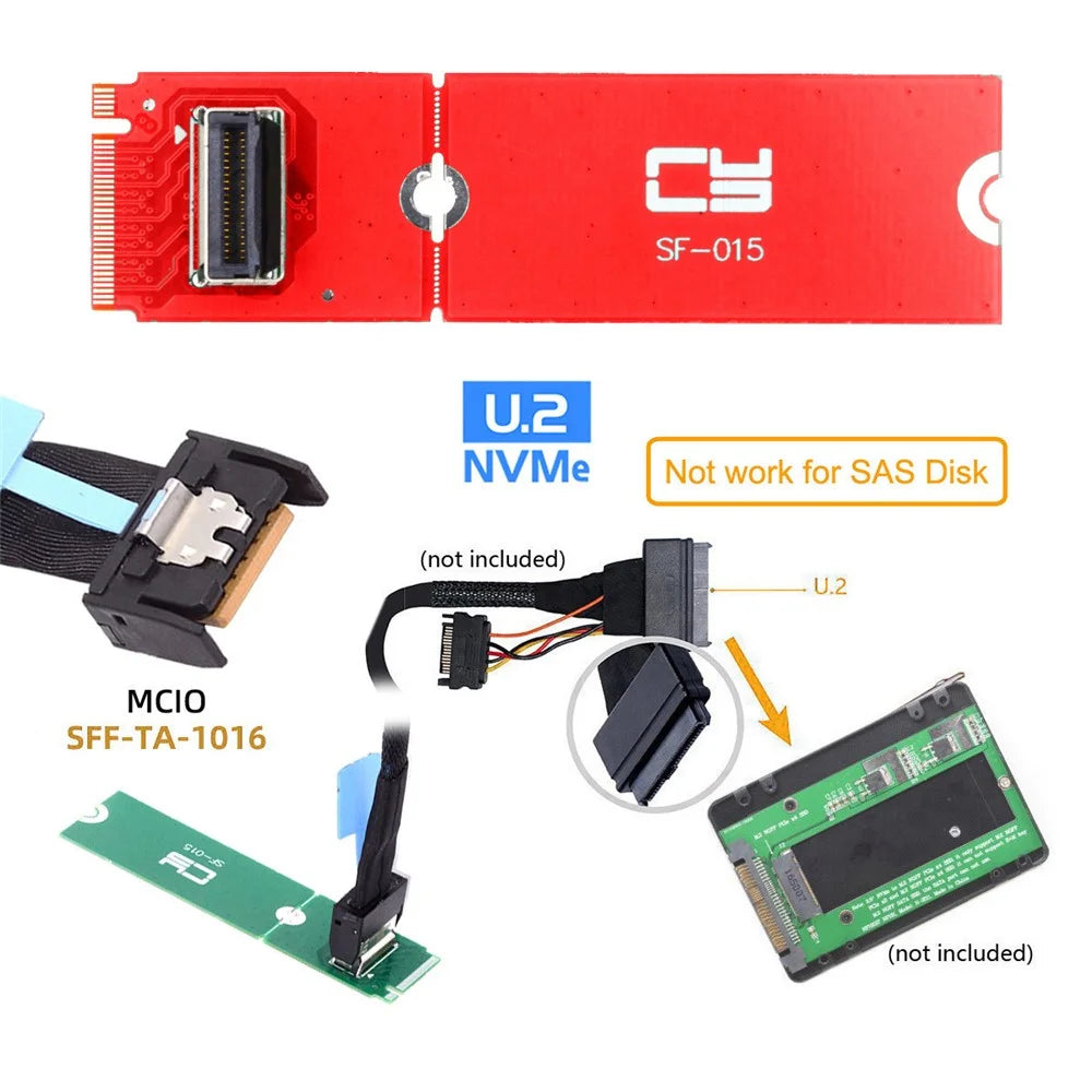 SF-015 PCI-E 5.0 4.0 M.2 M-key to MCIO Mini Cool Edge IO Female Host Adapter for PCIe Nvme SSD 2280 - 5