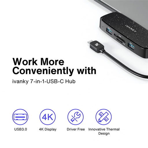 IVANKY VCA03 Type-C Hub Adapter to PD+3xUSB 3.0+HD 4K Output+2 Card Reader Slots - 2