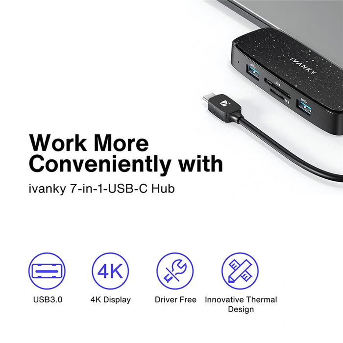 IVANKY VCA03 Type-C Hub Adapter to PD+3xUSB 3.0+HD 4K Output+2 Card Reader Slots - 2