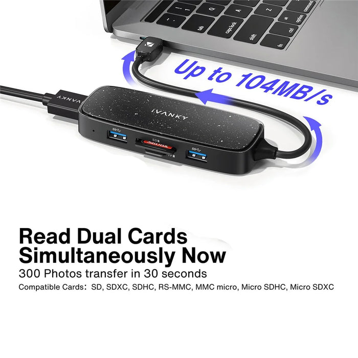 IVANKY VCA03 Type-C Hub Adapter to PD+3xUSB 3.0+HD 4K Output+2 Card Reader Slots - 3