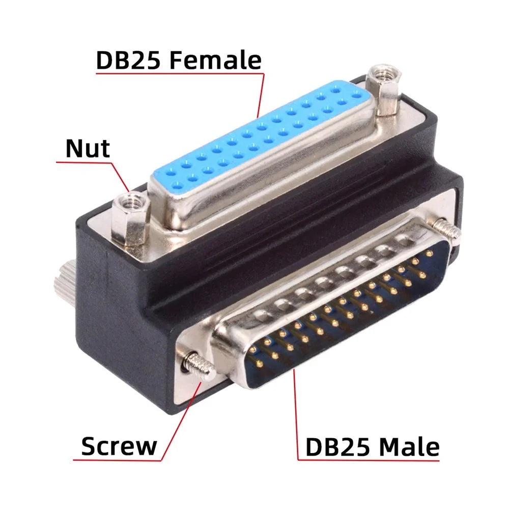DB-008-UP DB-25PIN Up 90-Degree Angled DSUB Parallel LPT AES / EBU 25-Pin Male Screw to Female Nut Adapter - 2