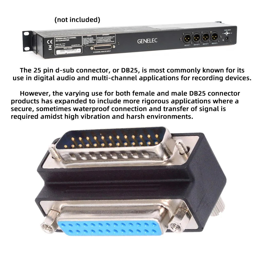 DB-008-UP DB-25PIN Up 90-Degree Angled DSUB Parallel LPT AES / EBU 25-Pin Male Screw to Female Nut Adapter - 4