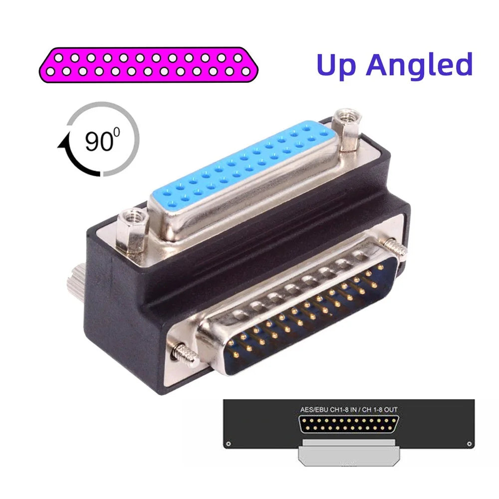 DB-008-UP DB-25PIN Up 90-Degree Angled DSUB Parallel LPT AES / EBU 25-Pin Male Screw to Female Nut Adapter - 5