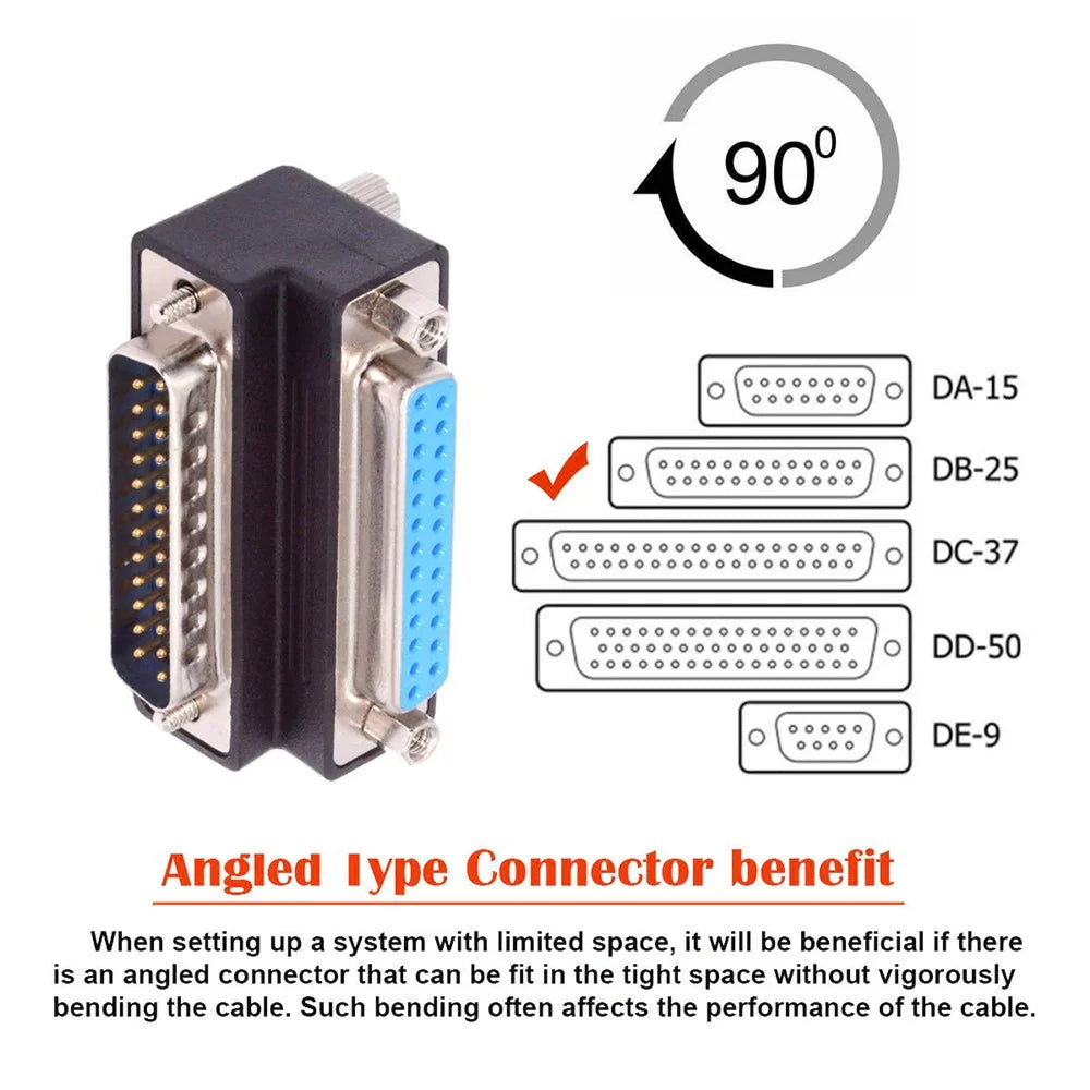 DB-008-UP DB-25PIN Up 90-Degree Angled DSUB Parallel LPT AES / EBU 25-Pin Male Screw to Female Nut Adapter - 6