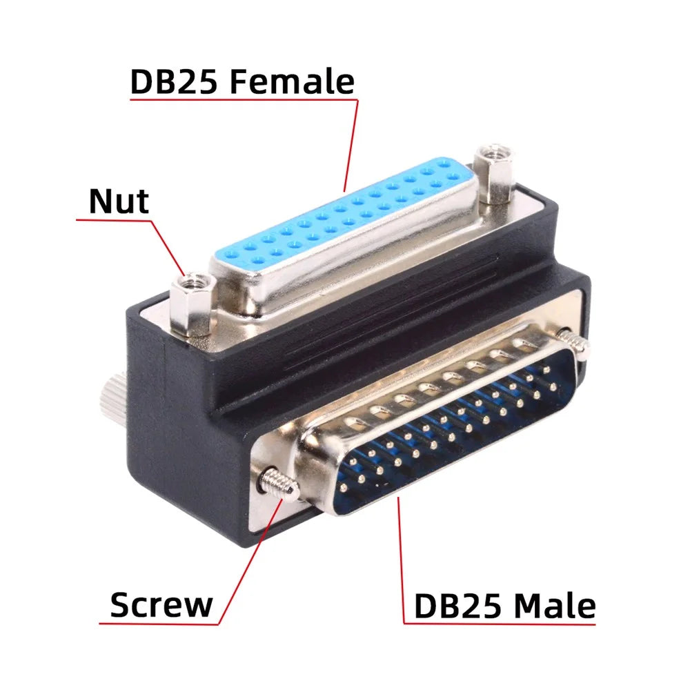 DB-008-DN DB-25PIN Down 90-Degree Angled 25-Pin DSUB Male Screw to Female Nut Connector - 2