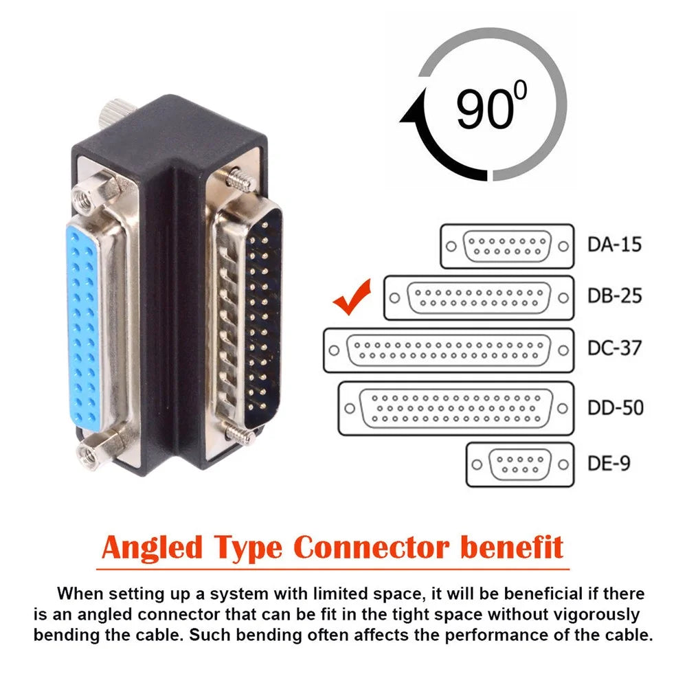 DB-008-DN DB-25PIN Down 90-Degree Angled 25-Pin DSUB Male Screw to Female Nut Connector - 6