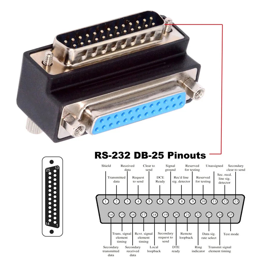 DB-008-DN DB-25PIN Down 90-Degree Angled 25-Pin DSUB Male Screw to Female Nut Connector - 7
