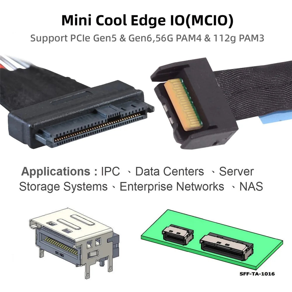 SF-081 MCIO 4x Mini Cool Edge IO to U.2 SFF-8639 NVME PCIe PCI-Express Cable for Mainboard SSD - 4