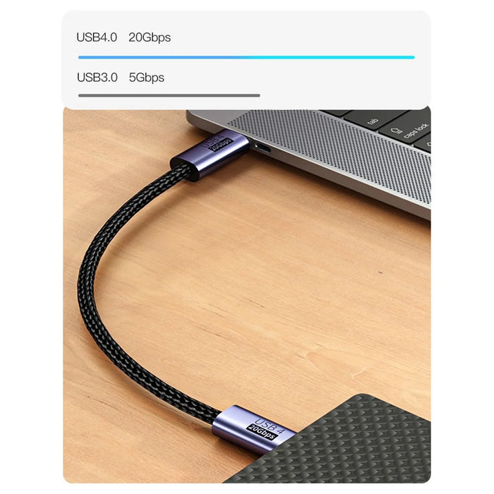 0.5m 100W USB 4.0 Cable Braided 20Gbps USB-C to USB-C Data Cord Compatible with Thunderbolt 4 / 3 - 4
