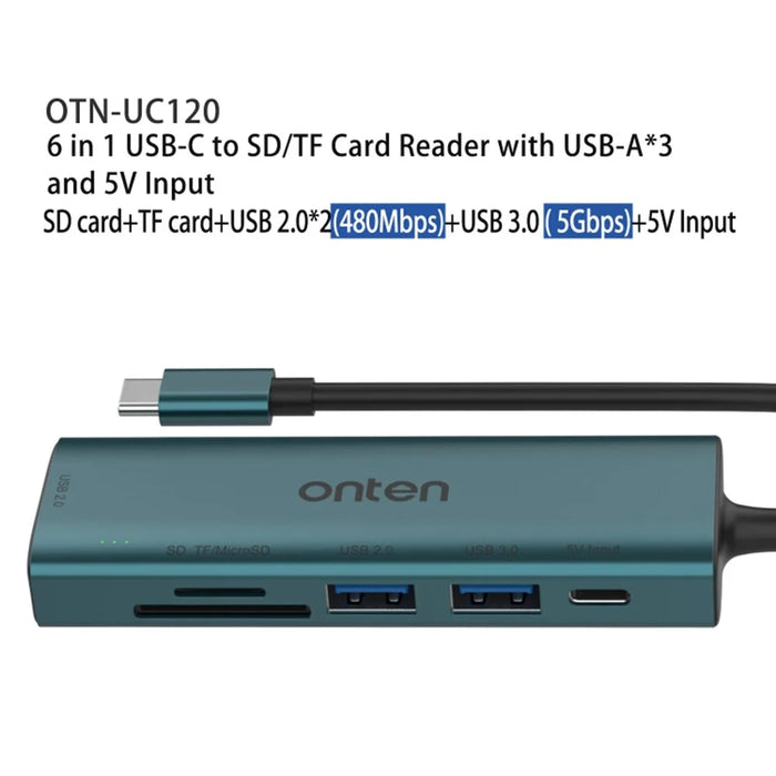 ONTEN UC120 6-in-1 USB-C to USB3.0 + 2xUSB2.0 + Type-C Input + SD / TF Card Slots Adapter USB Hub - 4