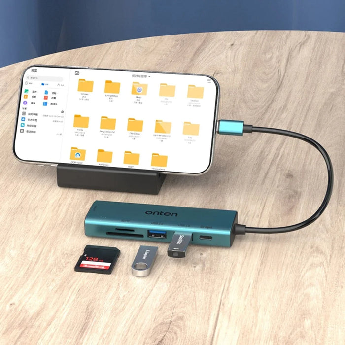 ONTEN UC120 6-in-1 USB-C to USB3.0 + 2xUSB2.0 + Type-C Input + SD / TF Card Slots Adapter USB Hub - 5