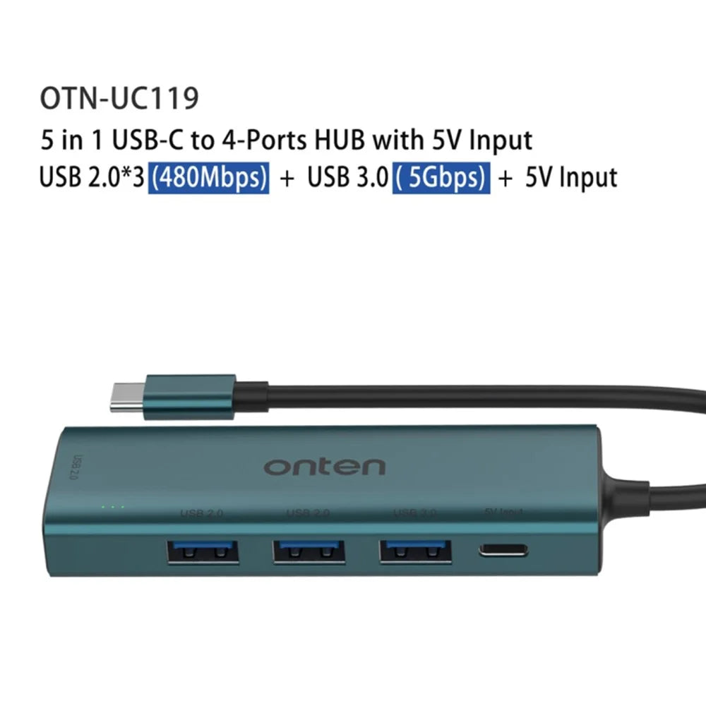 ONTEN UC119 5-in-1 USB-C to USB3.0 + 3xUSB2.0 + USB-C Input Adapter USB Hub - 4