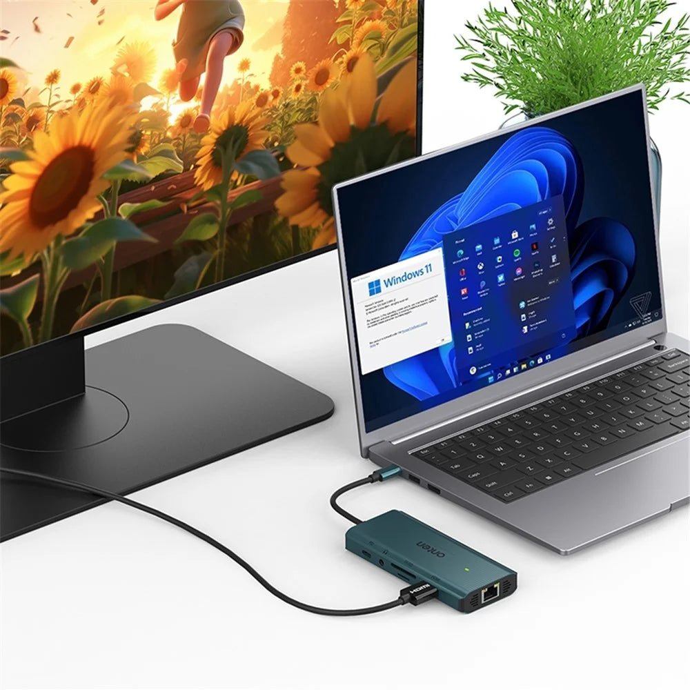 ONTEN UC961 9-in-1 Type-C to USB3.0*3+HD+SD+TF+Jack+PD 3.0+RJ45 USB Hub Docking Station - 4