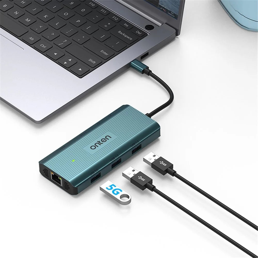 ONTEN UC961 9-in-1 Type-C to USB3.0*3+HD+SD+TF+Jack+PD 3.0+RJ45 USB Hub Docking Station - 5