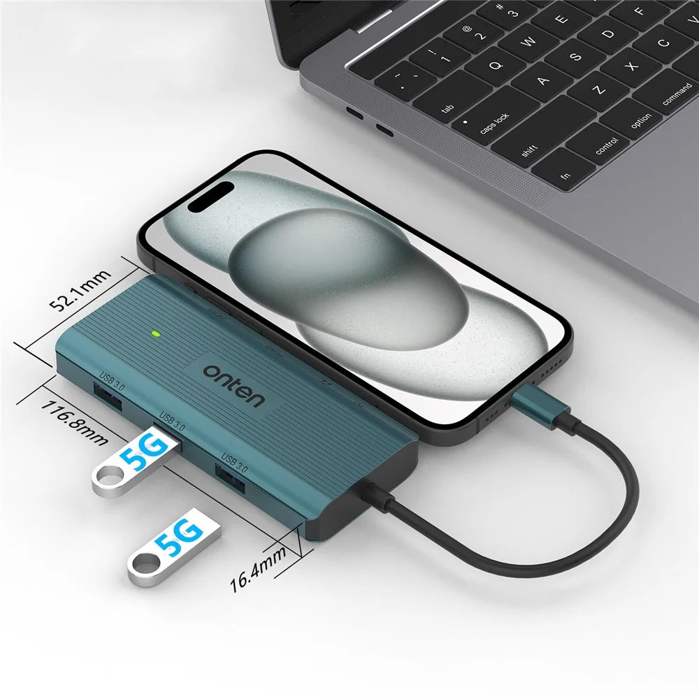 ONTEN UC961 9-in-1 Type-C to USB3.0*3+HD+SD+TF+Jack+PD 3.0+RJ45 USB Hub Docking Station - 7