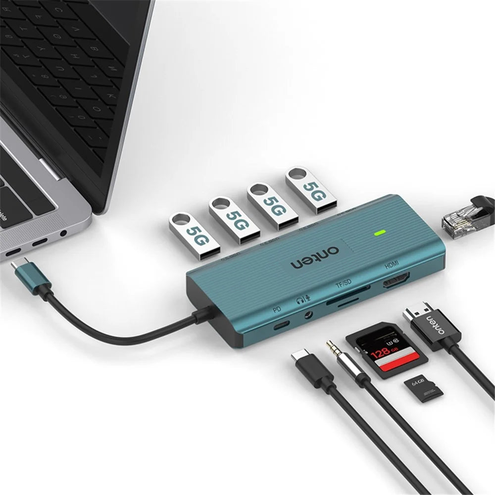 ONTEN UC962 10-in-1 Type-C to USB3.0*4+HD+SD+TF+Jack+PD 3.0+RJ45 USB Hub Docking Station - 3