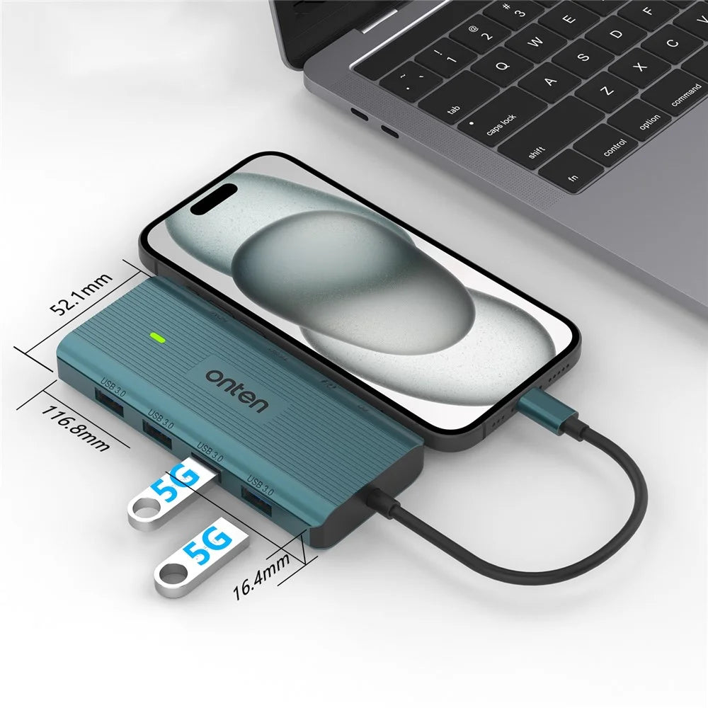 ONTEN UC962 10-in-1 Type-C to USB3.0*4+HD+SD+TF+Jack+PD 3.0+RJ45 USB Hub Docking Station - 5
