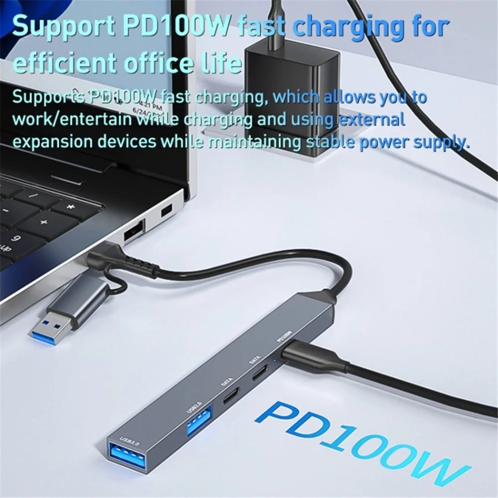 ADS-809D USB+Type-C Adapter Multi-Port Hub to USB Data Transfer + PD 100W Charging - 5