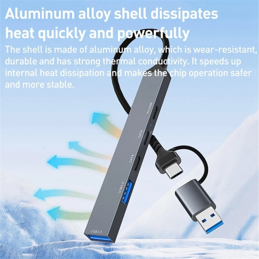 ADS-809D USB+Type-C Adapter Multi-Port Hub to USB Data Transfer + PD 100W Charging - 7